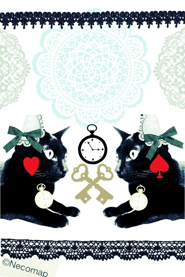 Necomap 黒猫的iphone生活 Iphone壁紙 不思議の国の黒猫 アリス風